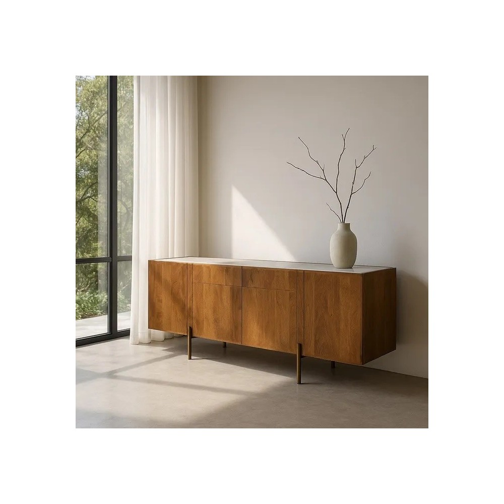 Bahut Agra marbre et bois 200 cm